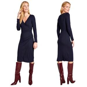 ModCloth Navy Blue Knit On The Town Faux Wrap Midi Dress Small Stretch Corpcore